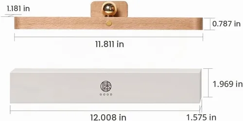 Vista 6 de Barra de luz de espejo de madera con soporte magnético para baño