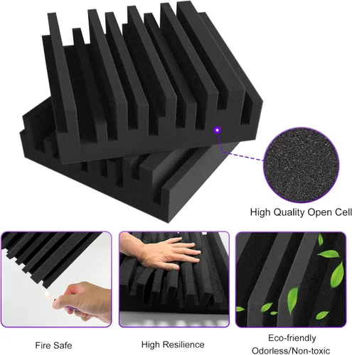 Vista 4 de TroyStudio Paneles de espuma acústica gruesos, 12 x 12 x 3 pulgadas, 4 piezas de espumas absorbentes de sonido de banda ancha, azulejos acolchados
