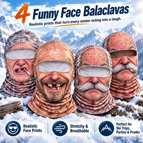 Vista 2 de Old Man Ski Mask,Funny Realistic Face Printed Balaclava,Stretch Cosplay Headgear for Halloween,Costume Parties & Pranks