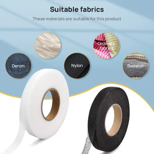 Vista 5 de 140 yardas de cinta adhesiva para dobladillo, 2 rollos de 1.5 cm de dobladillo sin coser, cinta adhesiva para dobladillo, cinta adhesiva para Blanco