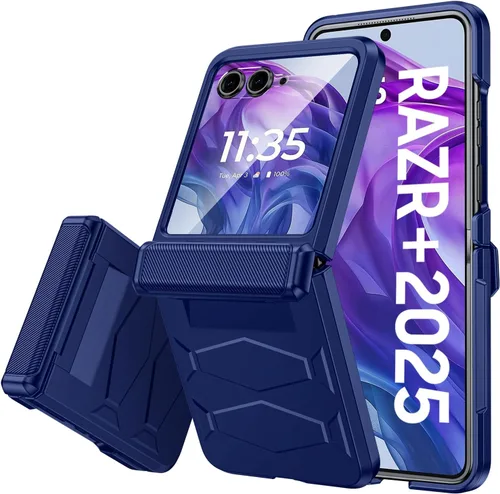 Vista 12 de Vizvera para Motorola Razr 2024 - Funda con tapa con bisagra, protector de pantalla incorporado, a prueba de golpes, funda todo en uno para Negro