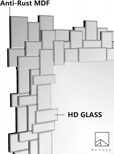 Vista 3 de MUAUSU Espejo de pared decorativo rectangular de 36 x 24 pulgadas, espejo de acento plateado para sala de estar, decoración de pared y sala de estar