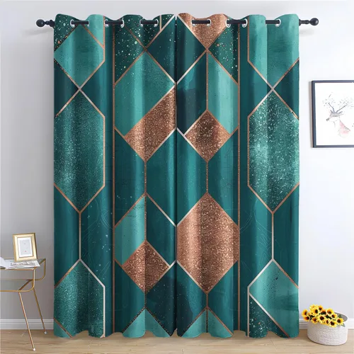 Vista 12 de Cortinas hexagonales blancas y negras, cortinas opacas geométricas para dormitorio, cortinas de ventana modernas, cortinas abstractas llamativas