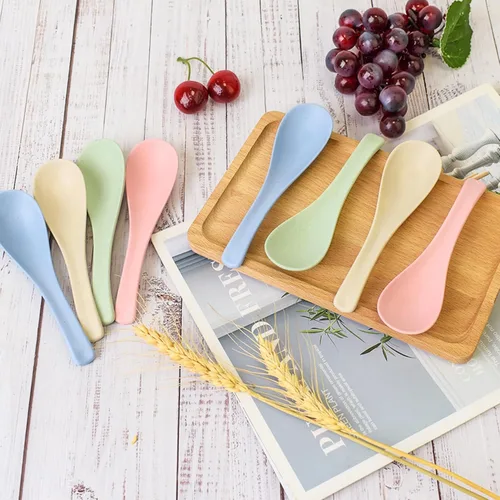 Vista 2 de Lnrkai - 8 cucharas de plástico para cena, cuchara de sopa reutilizable portátil, multicolor, ligera, duradera, apta para lavavajillas y microondas