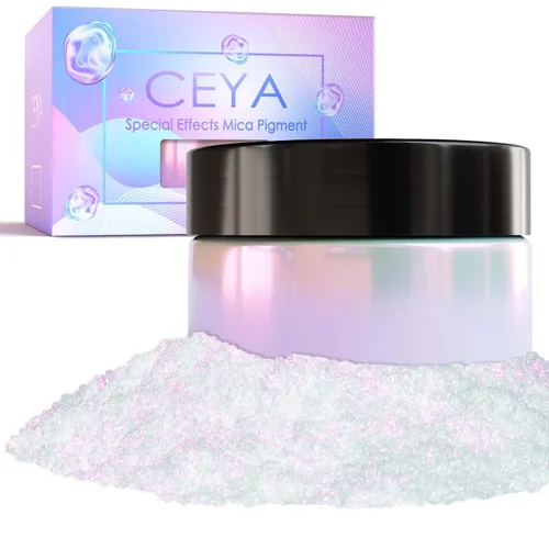 Vista 12 de Ceya Polvo de Mica de Alta Interferencia, 50g/1.8oz Verde Menta Cromo Polvo para Uñas, Pigmento de Efecto Nacarado con Cambio de Color de Grado