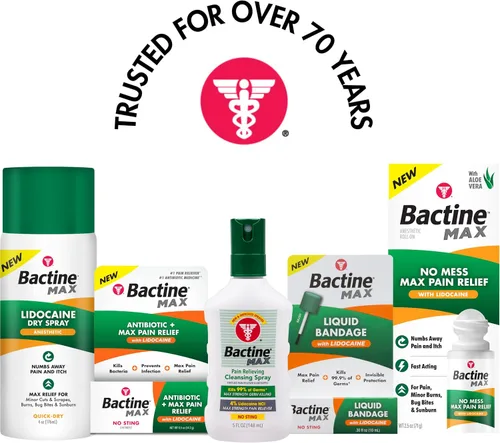 Vista 6 de Bactine Max Spray antiséptico para aliviar el dolor con lidocaína, dolor de primeros auxilios + alivio de picazón, sin picaduras, mata el 99%