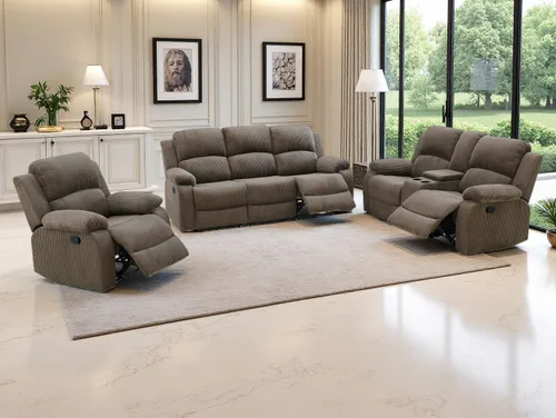 Vista 15 de Juego de sofá reclinable de tela de 2 piezas, juego de muebles de sala de estar, moderno juego de sofá reclinable manual con portavasos/consola