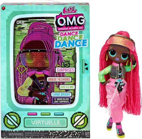 L.O.L. Surprise! OMG Dance Dance Dance Virtuelle – Muñeca de moda con 15 sorpresas incluyendo luz negra mágica, zapatos, cepillo para el pelo,