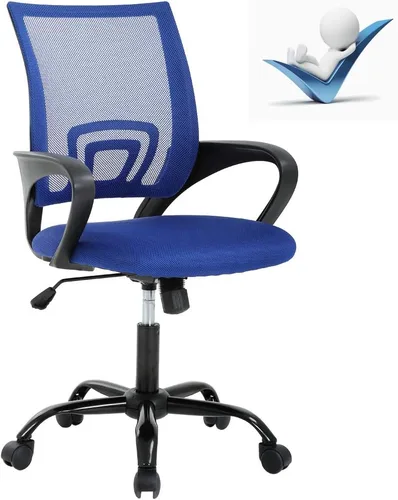 Vista 11 de Silla de oficina ergonómica de malla con respaldo medio, soporte lumbar, ajustable, giratoria, enrollable, silla de escritorio rosa con brazos