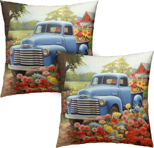 Vista 10 de Juego de 2 fundas de almohada de Pascua de conejo de 18 x 18 pulgadas, fundas de almohada de flores rojas coloridas, fundas de almohada de huevo
