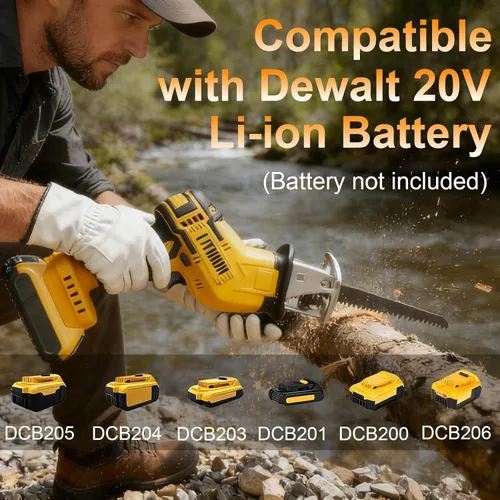 Vista 2 de Sierra recíproca inalámbrica compatible con batería Dewalt de 20 V MAX, velocidad variable de 0 a 3500 SPM, sierra recíproca eléctrica mini con 4