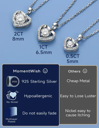 Vista 5 de MomentWish Collar de corazón para mujer, moissanita, diamante de imitación, plata de ley 925