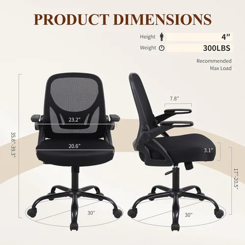 Vista 3 de Silla de escritorio para computadora de oficina en casa, silla de trabajo ergonómica de malla de altura ajustable con ruedas, cojín grueso