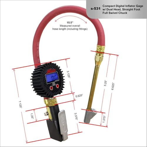 Vista 8 de Milton S-531 Inflador de neumáticos digital compacto con manómetro, 255 PSI, portabrocas de aire de cabeza recta, manguera de 15 pulgadas, esfera