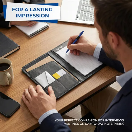 Vista 9 de Samsill Professional Padfolio, cartera mini de piel sintética, con bloc de notas de 5 x 8, color negro