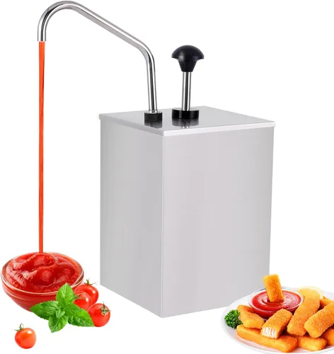 Dispensador de salsa de acero inoxidable, dispensador de condimentos, estación de bomba de condimentos de 3.7 cuartos de galón, para jarabe de