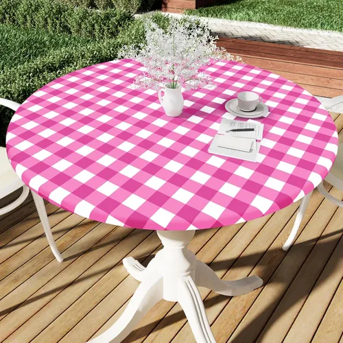 Vista 17 de Smiry - Mantel redondo de vinilo ajustable con bordes elásticos para mesas de picnic de 18"-24", mantel de vinilo impermeable con parte trasera