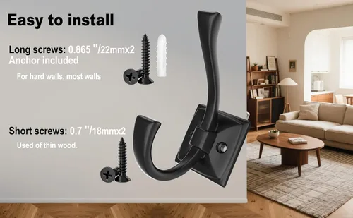 Vista 7 de TOFIIGREM 2 Pack Ganchos Antiguos de Color Negro para Pared para Colgar Abrigo, Gorra, Bolso, Bata, Toalla, Gancho de Entrada para Cuarto de Baño