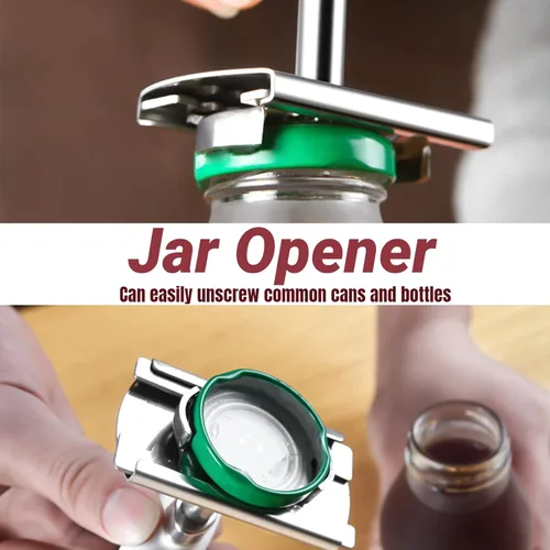 Vista 2 de Abrelatas ajustable, abridor de tarros de acero inoxidable para latas de botellas de 1 a 4 pulgadas, abridor manual de latas, removedor de tapa
