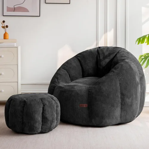 Vista 19 de MAXYOYO - Puf con otomana, silla gigante de calabaza para adultos Beige