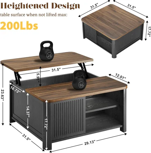 Vista 2 de Decofy - Mesa de centro elevable con almacenamiento, mesa de centro de 31.5" con diseño de mediados de siglo cuadrado para la sala de estar