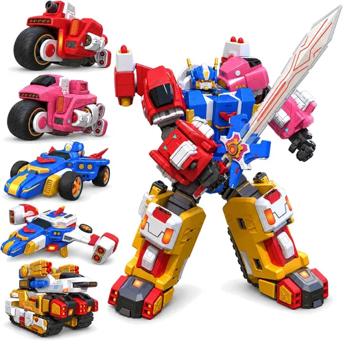 Juego de vehículos transformadores 5 en 1 que incluye motocicletas, aviones, karts - Kit de auto apilable STEM, robots transformadores, regalo de
