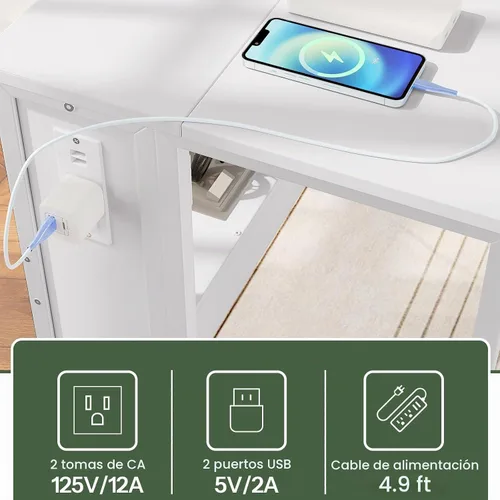 Vista 6 de CHOEZON Escritorio plegable moderno para computadora de 31.5 pulgadas con tomas de corriente, ruedas, almacenamiento, perfecto para espacios Negro