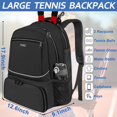 Vista 4 de Ytonet Tennis Bag Tennis Backpack for Women Men 2 Rackets with Insulated Pocket Ventilated Shoe Compartment