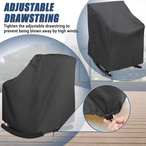 Vista 3 de Funda para Silla Mecedora de Exterior 27.5" L x 32.5" D x 39" H Gris Tela Oxford Impermeable 420D Protección Fundas para Silla Mecedora de Muebles
