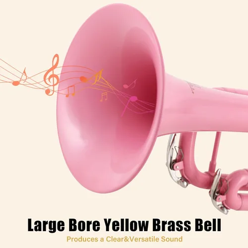 Vista 6 de ROWELL Bb Trompeta estándar profesional de latón para principiantes, juego de trompeta estándar para estudiantes con estuche rígido, boquilla 7C