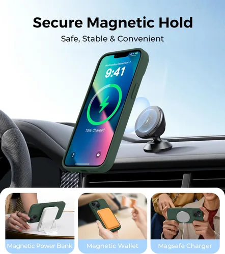 Vista 5 de AOTESIER Funda magnética para iPhone 13 Mini, compatible con MagSafe, protección militar a prueba de golpes, funda de silicona con forro