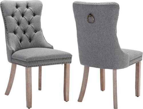 Vista 221 de ODUSE-DAILY - Juego de 2 sillas de cocina y comedor de terciopelo beige, con capitoné, tapizadas en terciopelo, estructura de madera maciza