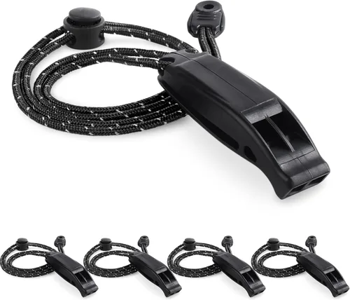 CooBigo 4Pcs Emergency Whistles, Loud Shrill Safety Whistle with Reflective Lanyard for Climbing Hiking Camping Boat Kayak