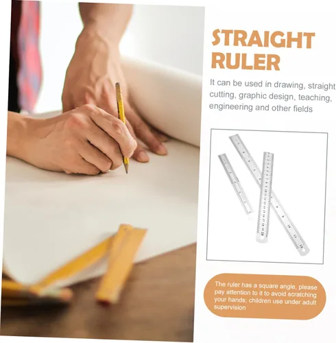 Vista 7 de 3 reglas de acero inoxidable de doble cara, herramientas de medición engrosadas para ingeniería de carpintería y plata