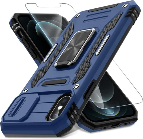 Vista 31 de DEERLAMN Funda para iPhone Xs Max con funda deslizante para cámara + protector de pantalla, soporte giratorio de anillo de grado militar a prueba