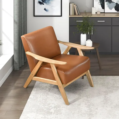 Vista 14 de Lexicon Silla de Acento Moderna de Mediados de Siglo con Marco de Madera Sólida en Acabado de Nogal, Sillón de Descanso con Brazos Tapizado