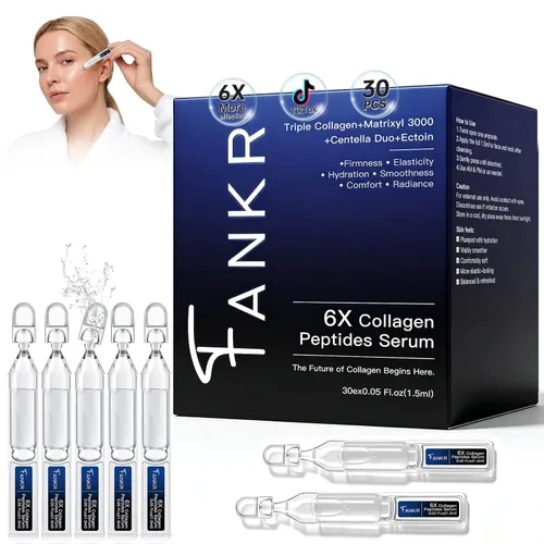 Suero de péptidos de colágeno 6X, suero hidratante antienvejecimiento para piel regordeta y firme, suero de péptidos para la cara, líneas finas,