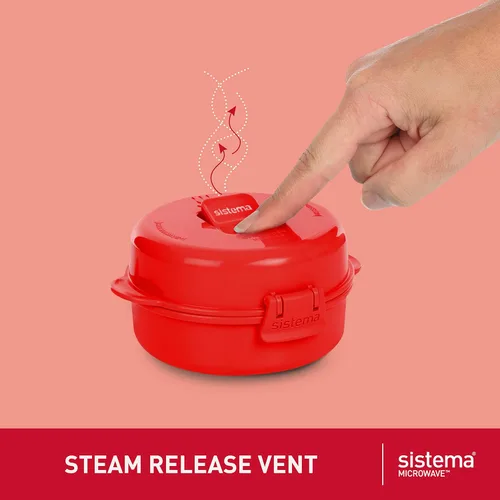 Vista 3 de Sistema 1117 Utensilio de cocina para cocinar huevos de manera fácil en el microondas, color rojo