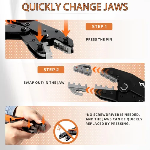 Vista 3 de KF CPTEC Kit de herramientas de engaste de alambre de trinquete de 5 piezas con mandíbulas de cambio rápido para conectores termorretráctiles