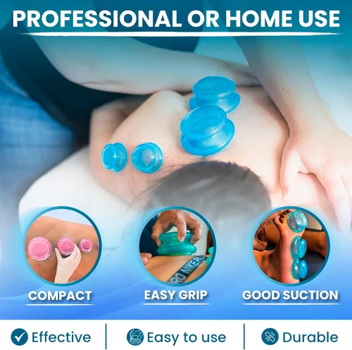 Vista 4 de Juego de ventosas de silicona Lure Essentials Edge, kit de ventosas para terapia de masaje, ventosas duraderas para uso profesional y doméstico, Azul