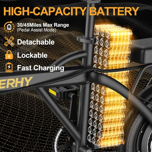 Vista 4 de WERHY Electric Bike for Adults, 500W Motor, 22 MPH Max Speed Folding Ebike, 14" Electric Bicycles, Max 30/40/50 Miles Range (Pedal Assist Mode)