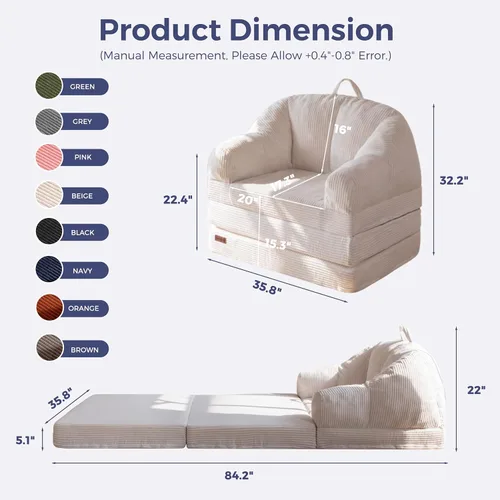 Vista 2 de MAXYOYO Sofá cama plegable con respaldo, sofá cama plegable sin hueso con asa, puf convertible 2 en 1, sillón a sofá tumbona, cómodo sofá plegable