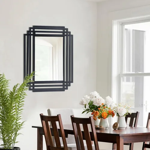 Vista 4 de Espejo rectangular de tocador, espejo geométrico Art Deco de 24 x 18 pulgadas con marco de metal, modernos y elegantes espejos de pared para sala