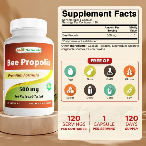 Vista 2 de Best Naturals Propóleos de abeja 500 mg 120 Cápsulas