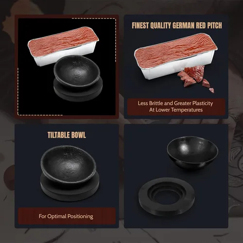 Vista 3 de UJ Ramelson German Red Pitch 4.4 libras, cuenco y almohadilla de 8 pulgadas, herramientas de persecución de repetición para metalurgia, platería