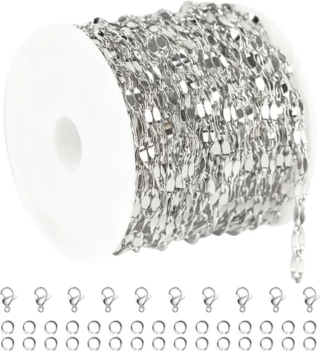 Vista 12 de UMAOKANG Cadena chapada en oro de 16.4 pies para hacer joyas, cadenas de acero inoxidable, cadena de labios a granel con anillos de salto y cierres