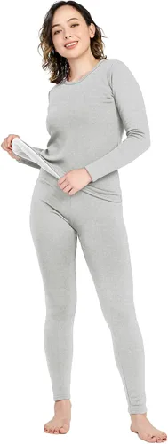 Vista 29 de LAPASA Juego de ropa interior térmica para mujer, camisa y pantalón de manga larga con forro polar, capa base suave, ligera/media/pesada