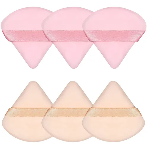 Vista 8 de Pimoys 6 esponjas de maquillaje facial, esponja de terciopelo suave triangular, esponja de belleza para polvo suelto (negro, rosa)
