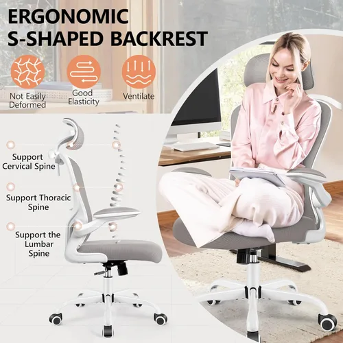 Vista 33 de FelixKing Silla de oficina ergonómica con reposacabezas, computadora de respaldo alto con soporte lumbar ajustable y ruedas, giratoria ejecutiva