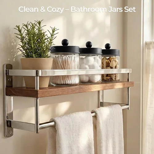 Vista 4 de Amolliar Apothecary Jars Bathroom Vanity Organizer -Countertop Canister Jar with Storage Lid - Qtip Dispenser Holder Glass for Qtips,Cotton